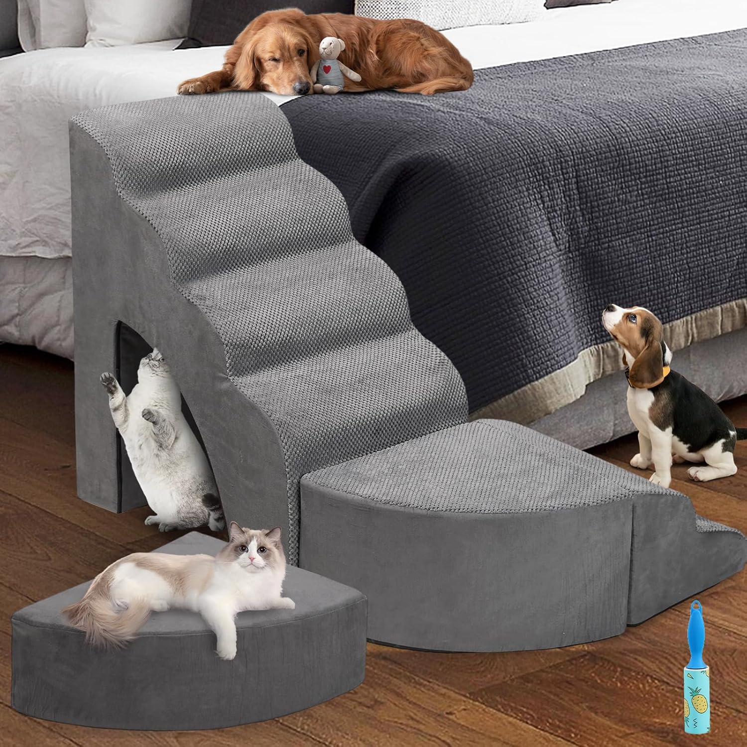 Dog Stairs for High Beds Up to 32in H - 6 Step Pet Ramp