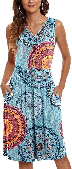 NILOUFO Womens Summer Casual Sleeveless V Neck Midi Dress