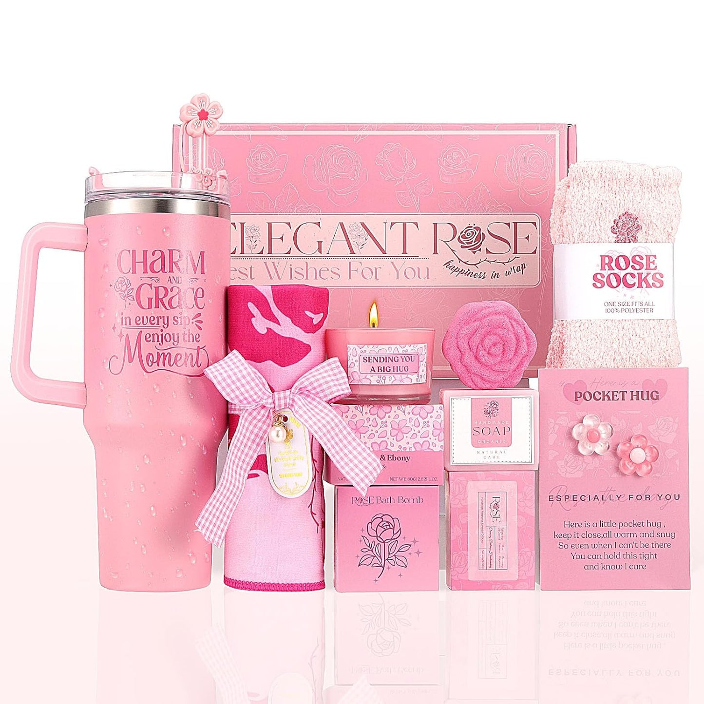 Rose Relaxing Spa Gift Basket for Women - Self Care Package