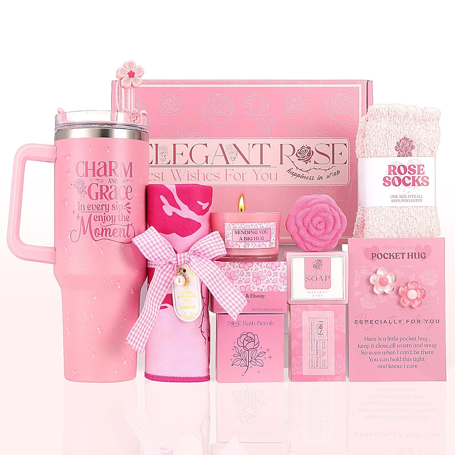 Rose Relaxing Spa Gift Basket for Women - Self Care Package