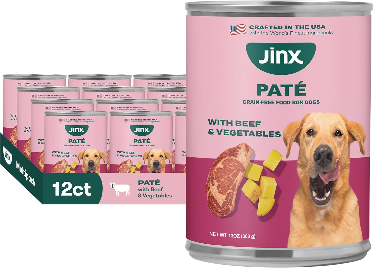 Jinx Premium Wet Dog Food Cans - Grain-Free Beef Pate Delight