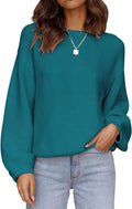 ZESICA Women's Crew Neck Lantern Sleeve Ribbed Knit Sweater - Cozy on