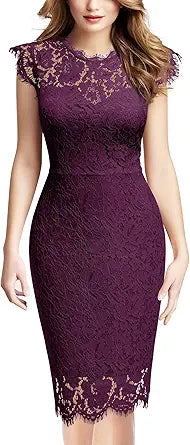 Miusol Women's Retro Floral Lace Slim Evening Cocktail Mini Dress