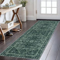 KOZYFLY Runner Rug 2x6 ft Dark Green - Soft Boho Hallway Runner