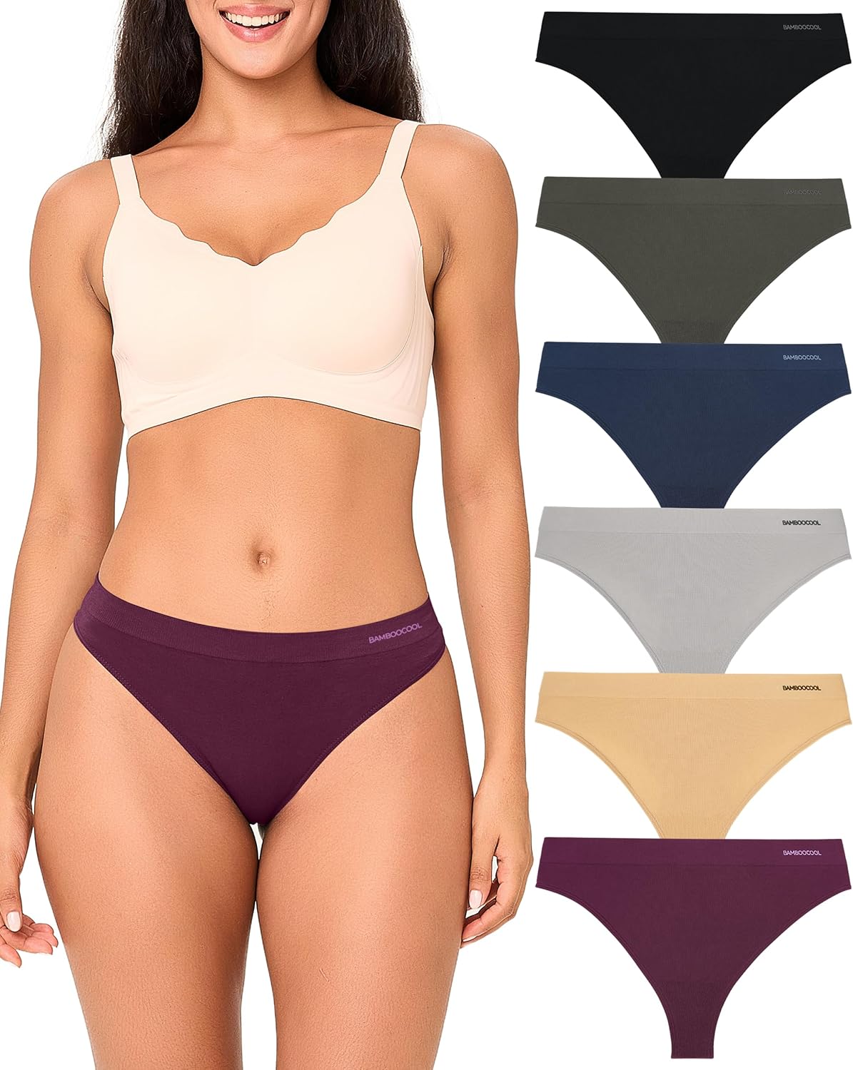 Bamboo Cool Women's Thongs Seamless Breathable Underwear 6 Pack