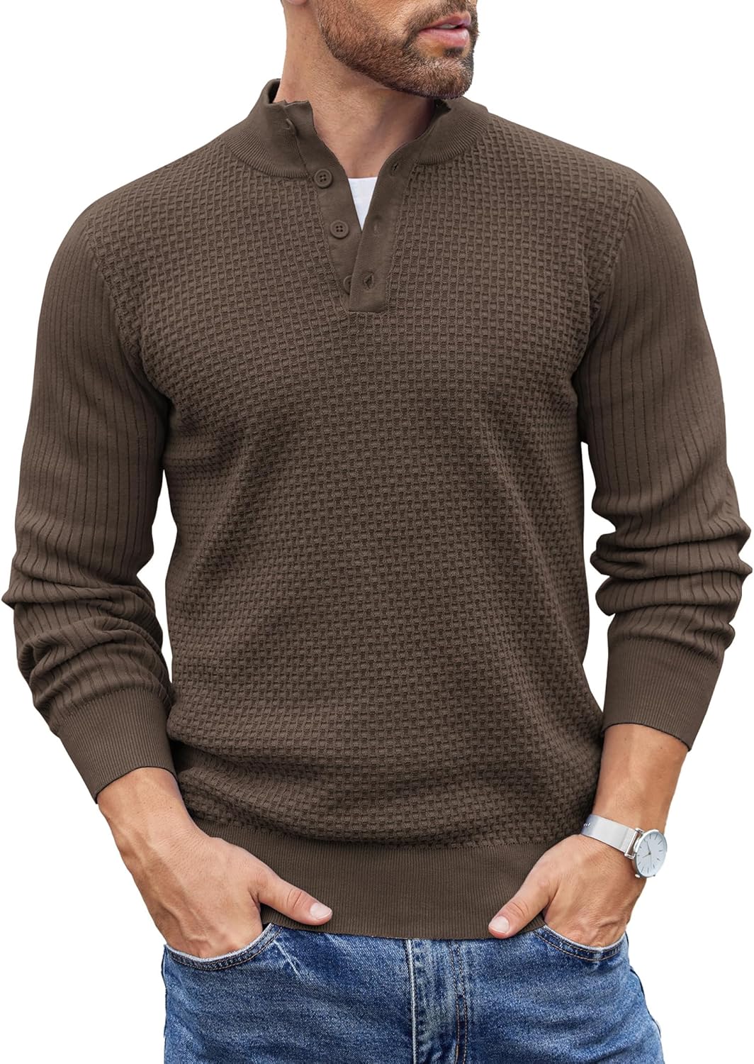 COOFANDY Men's Quarter Button Sweater for Stylish Casual Wear