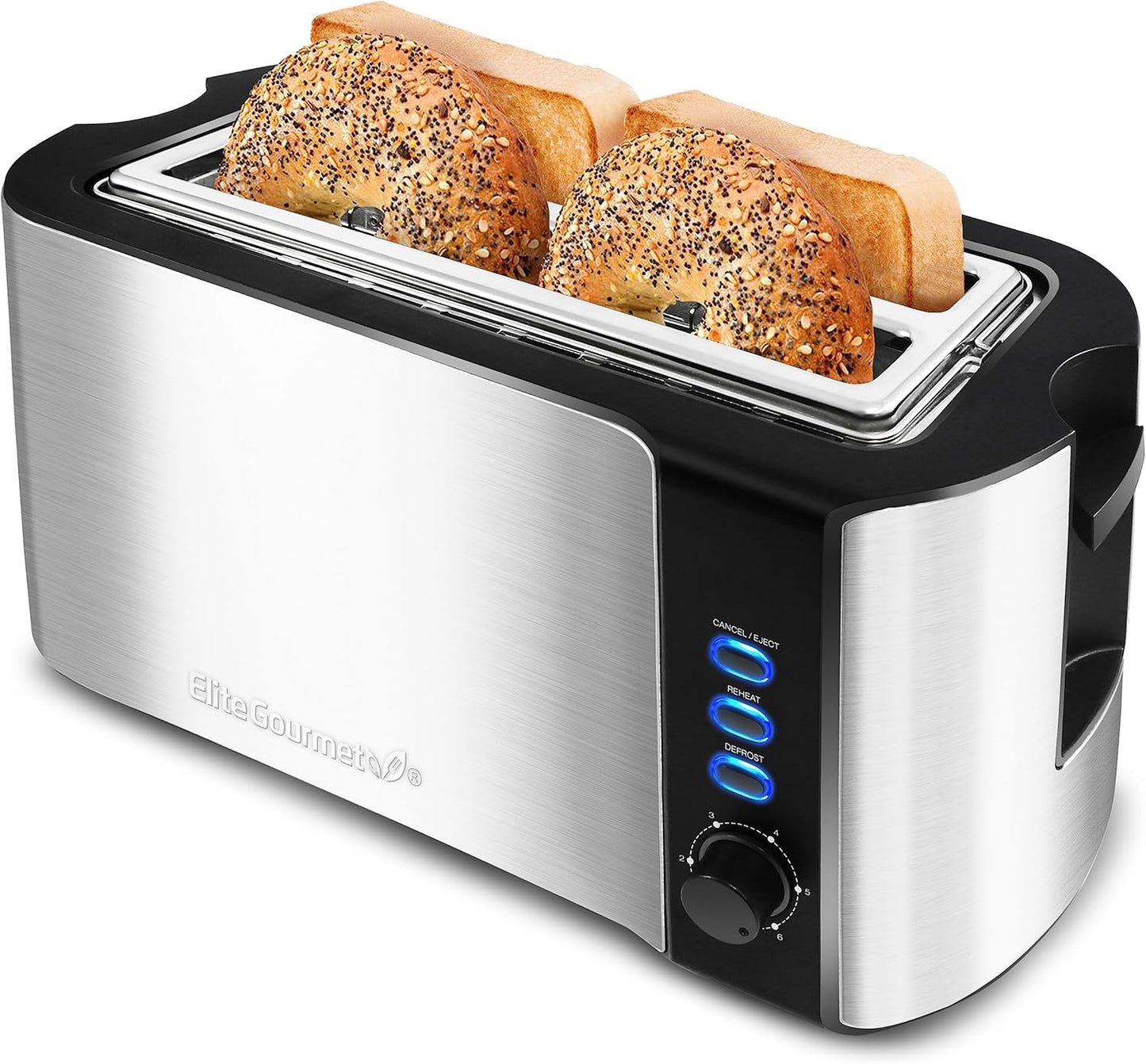 Elite Gourmet ECT-3100 Long Slot 4 Slice Toaster with Extra Features