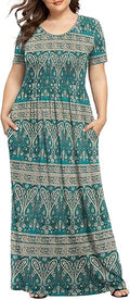 LONGYUAN Plus Size Short Sleeve Maxi Dress XL-6XL - With Pockets