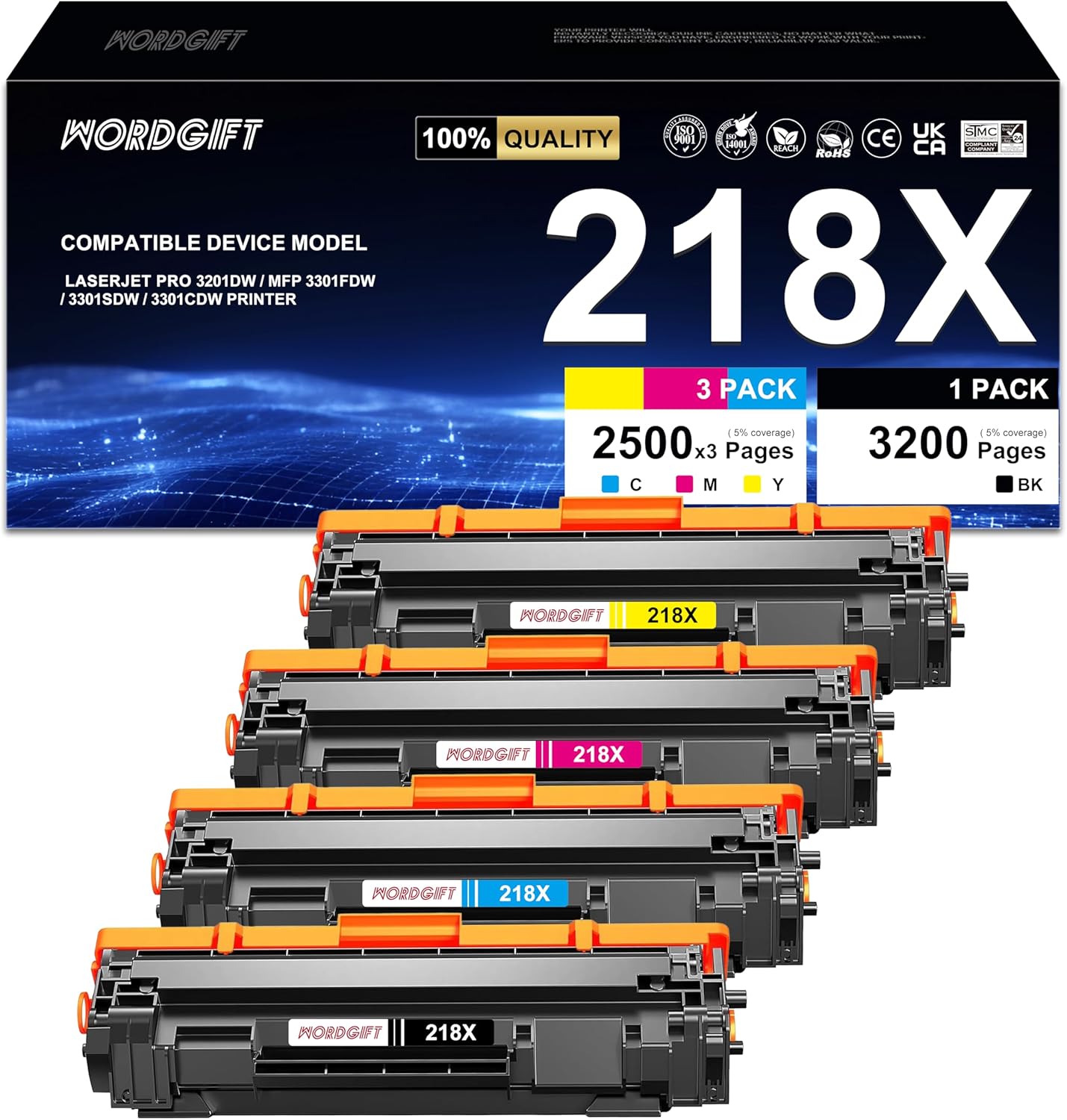 High-Yield 218X Toner Kit for HP Color Laserjet Pro - WORDGIFT