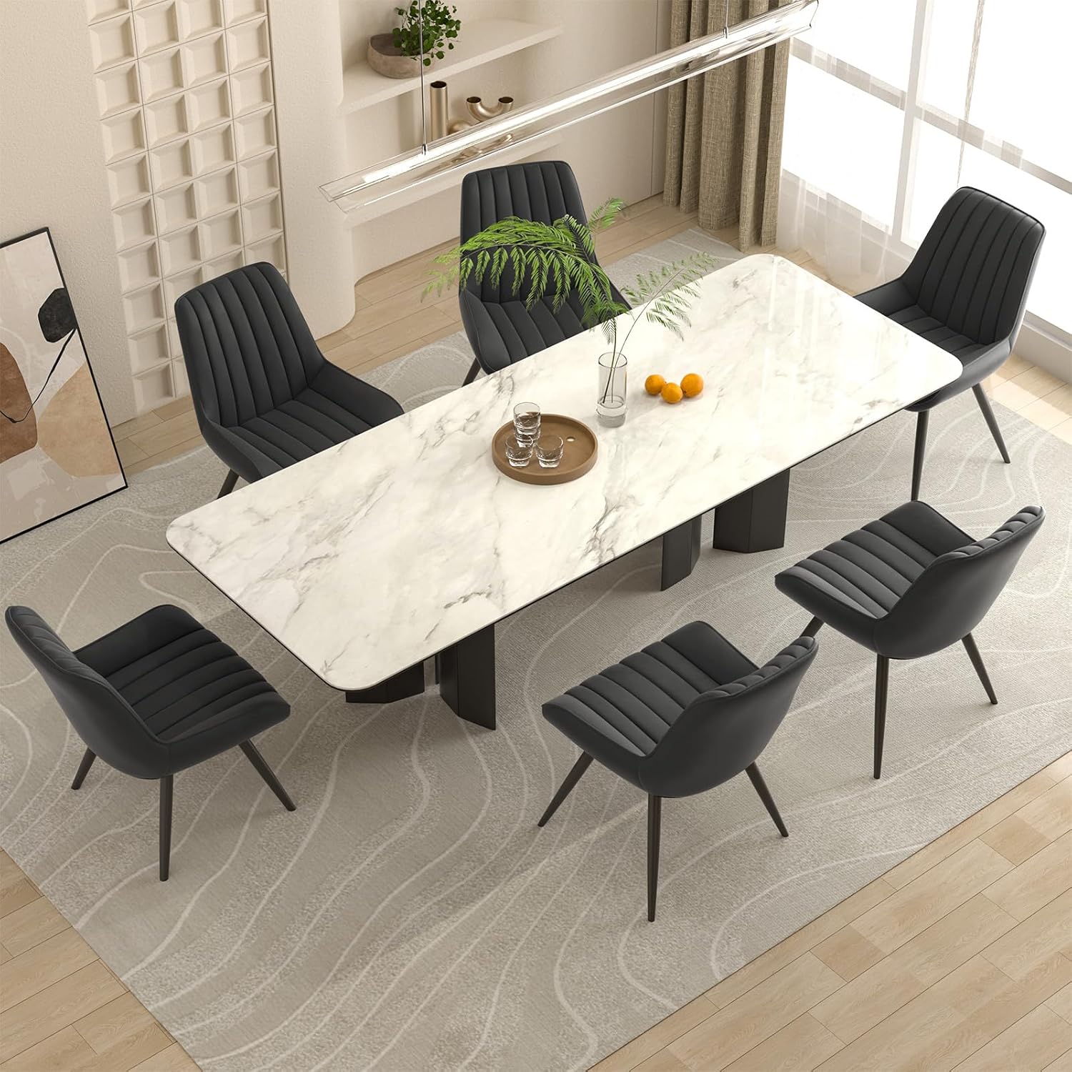 Modern Dining Chairs Set of 6 with Thick Cushions and Metal Legs