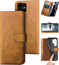 Genuine Leather Wallet Case for Samsung Galaxy S25 Ultra - Khaki