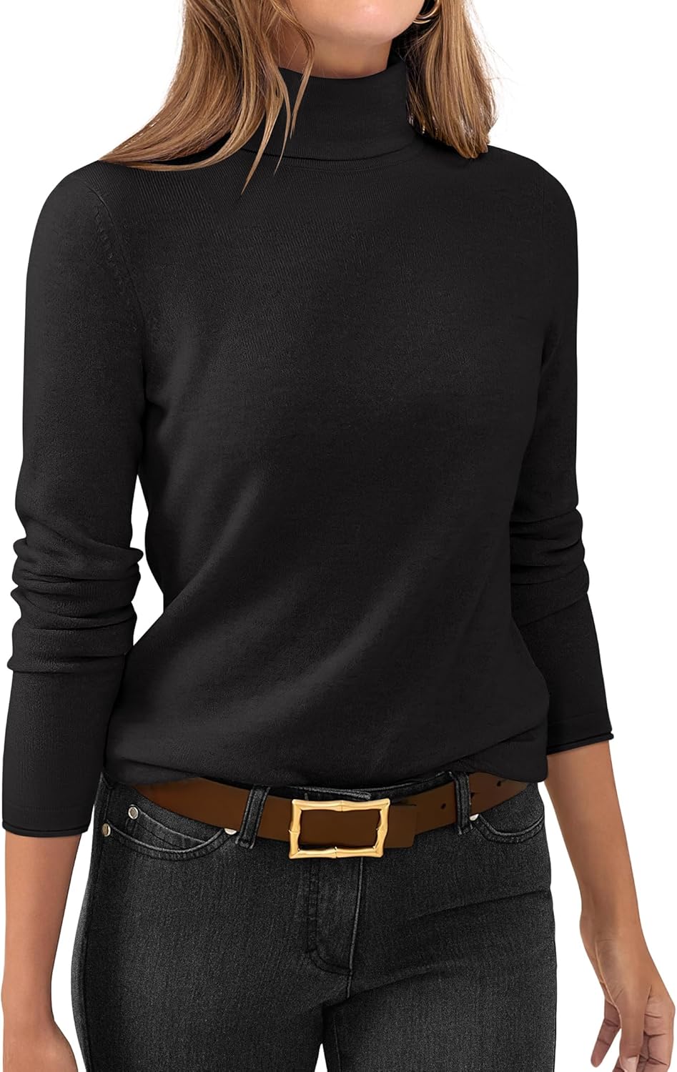 Womens Turtleneck Long Sleeve Sweater Tops for Casual Style