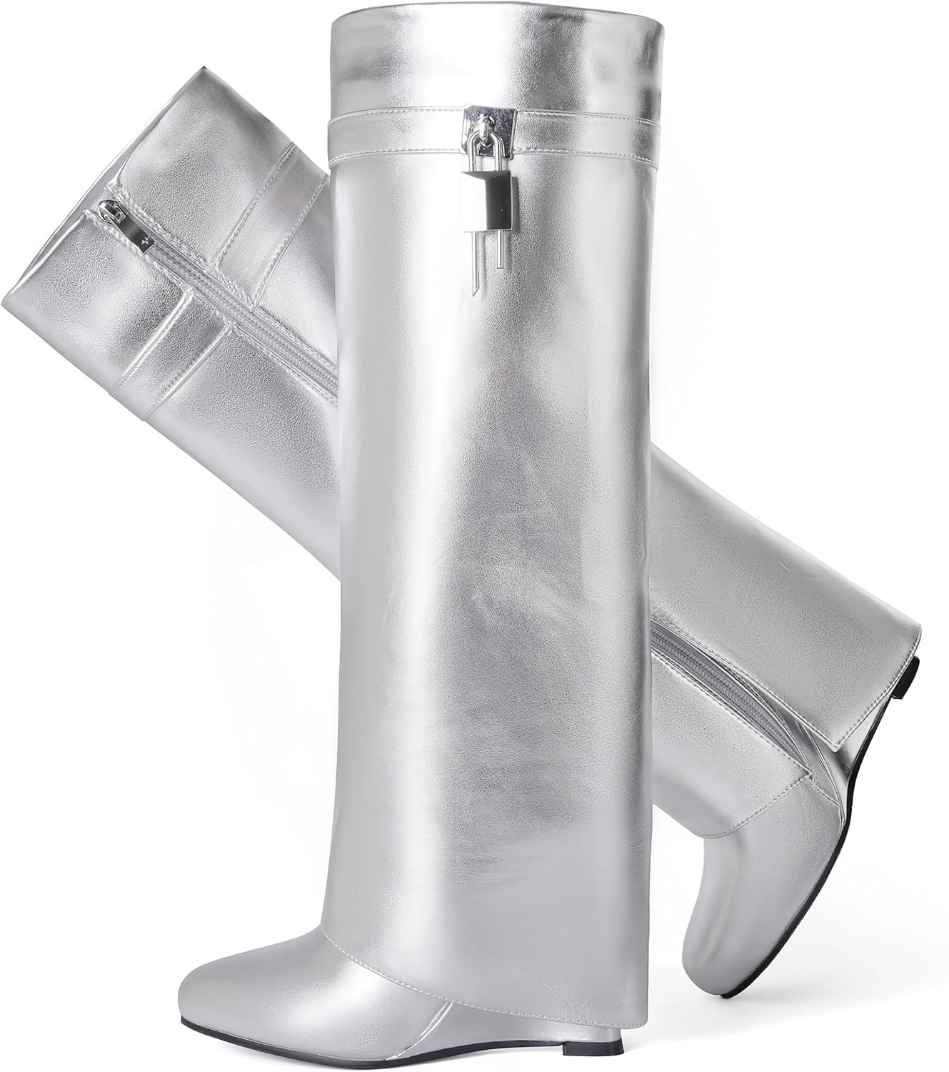 Fold Over Boots for Women with Pointy Wedge Heel Design