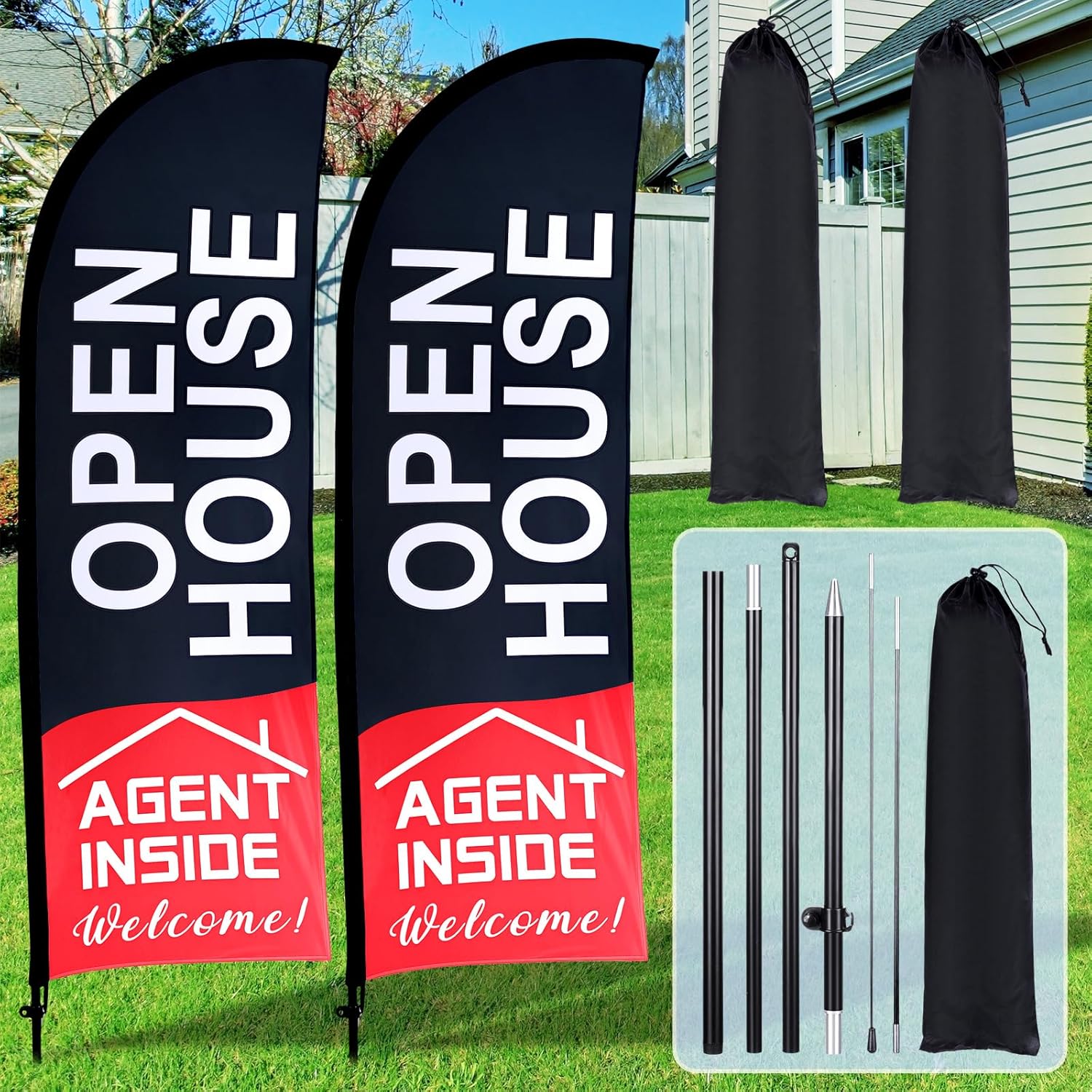 Open House Flags Signs for Real Estate Agents - 2 Pack Set