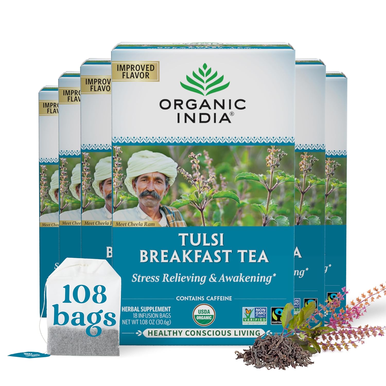 Organic India Tulsi Breakfast Herbal Tea for Energizing Mornings