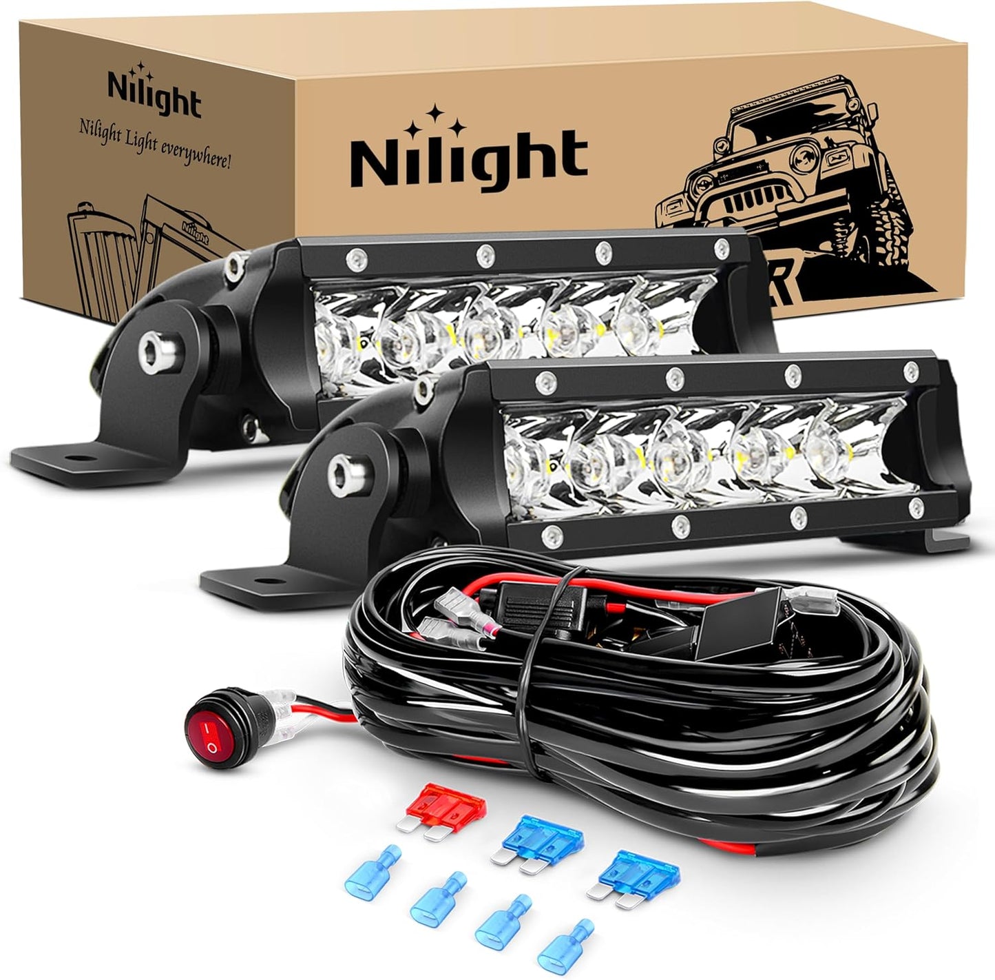 Nilight 7 Inch 30W Super Slim Spot LED Light Bar for Off Road