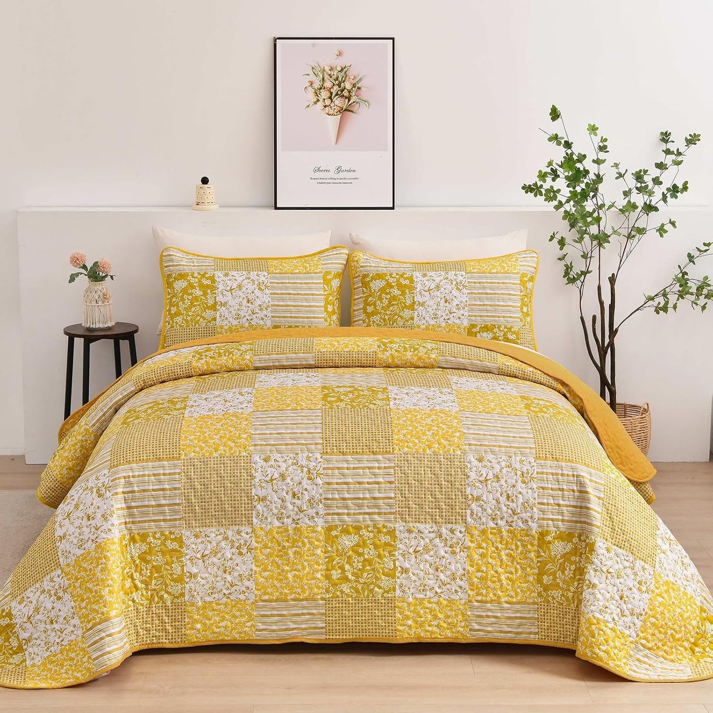Mybedsoul Yellow Boho Quilt Set King Size for Cozy Bedrooms