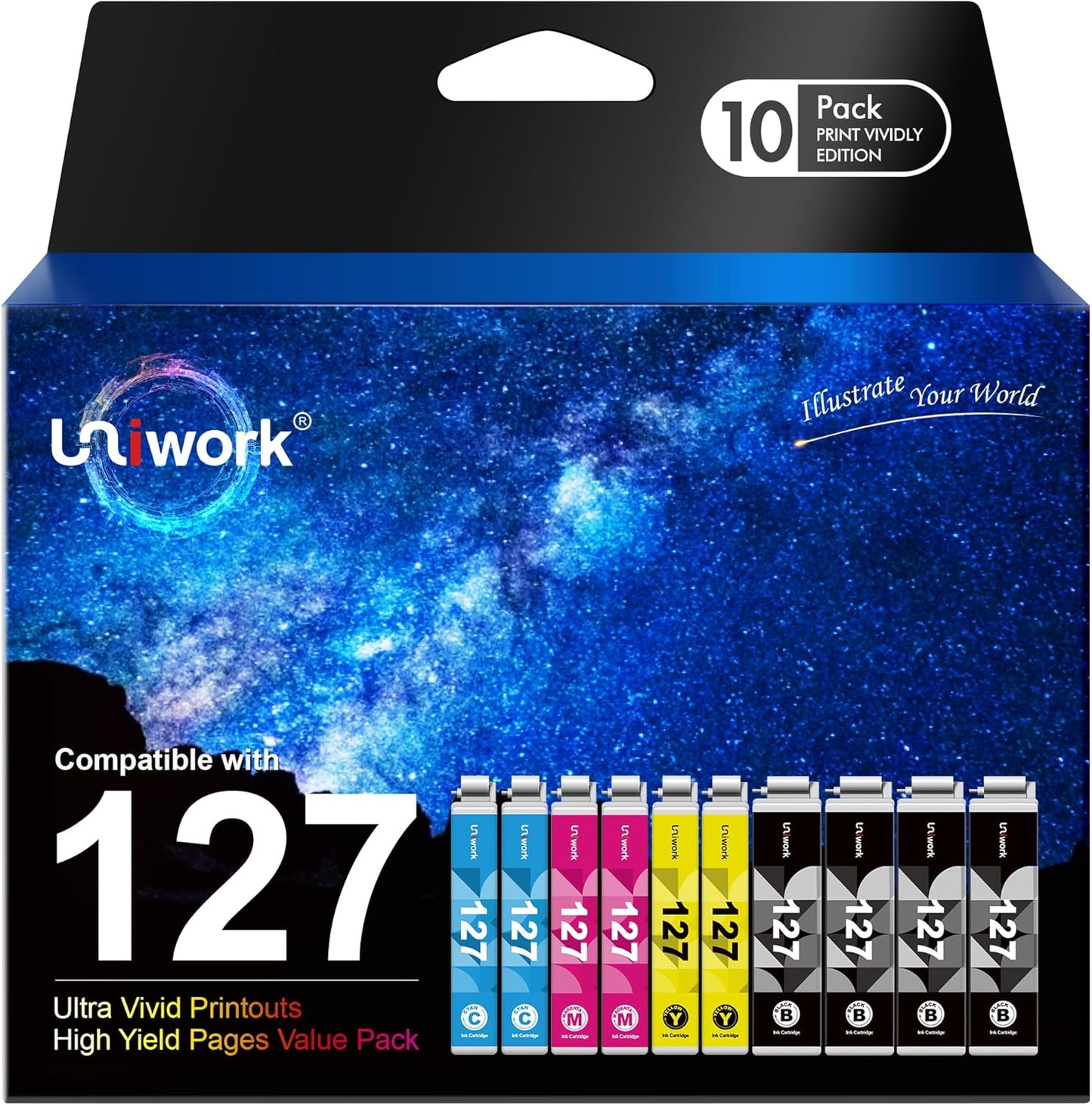 Uniwork Remanufactured Ink for Epson 127 Ink Cartridges 10 Pack