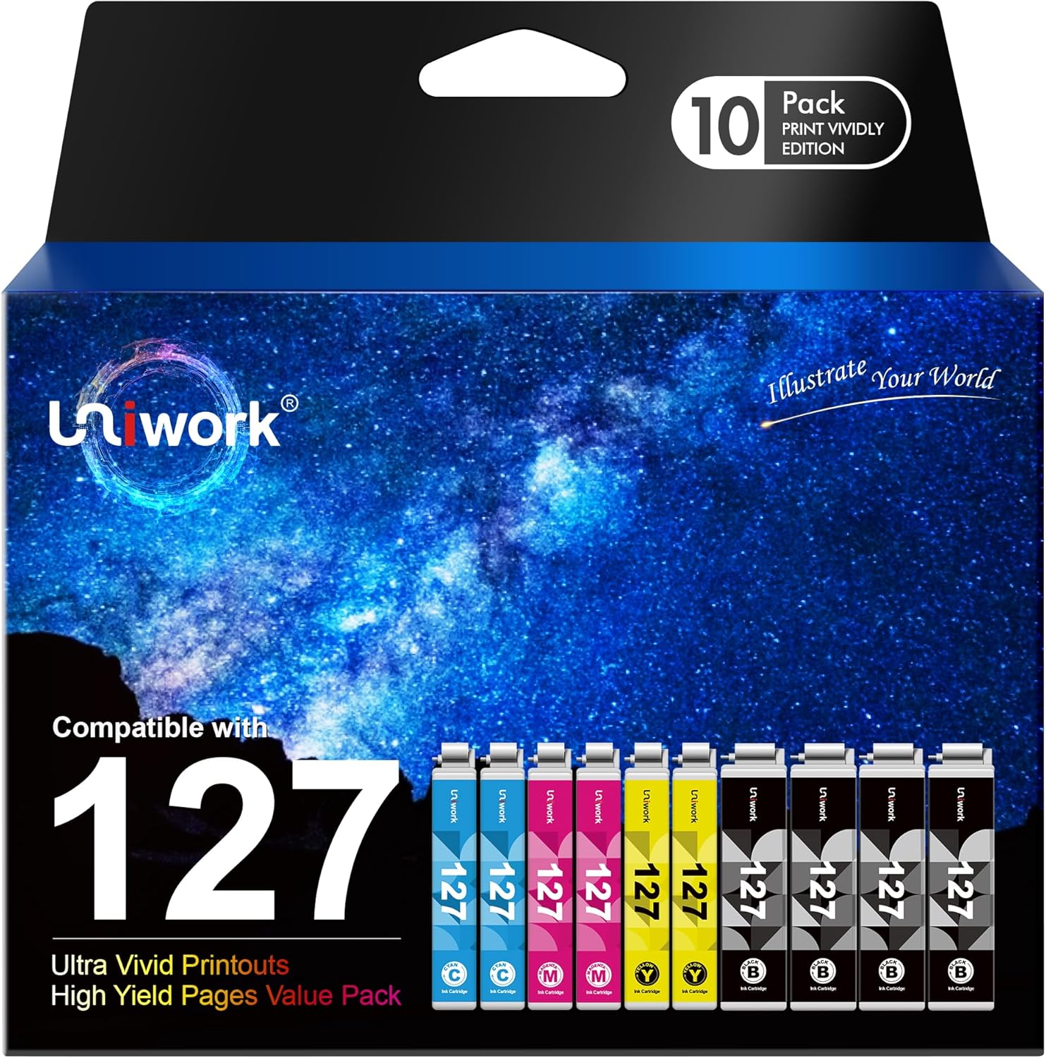 Uniwork Remanufactured Ink for Epson 127 Ink Cartridges 10 Pack