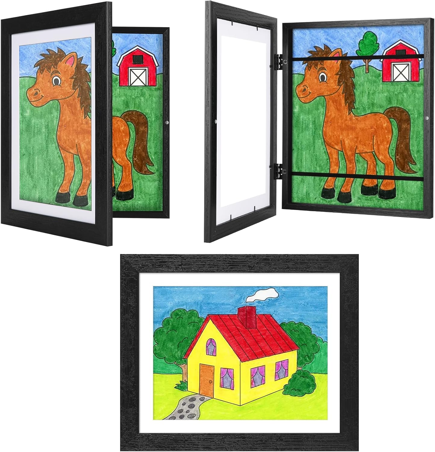 3-Pack Black Woodgrain Kids Art Frames for Creative Displays