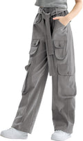 Rolanko Girls Cargo Pants Baggy Y2K Wide Leg Cargo Trousers - Multi