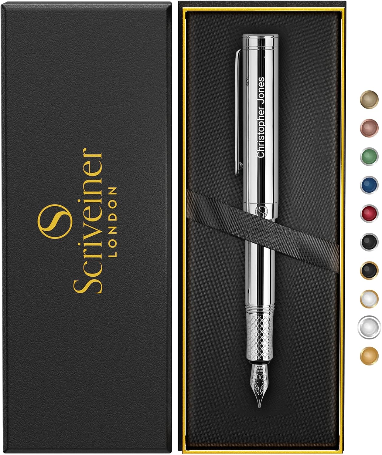 Scriveiner Personalized Silver Chrome Fountain Pen for Luxury Writing