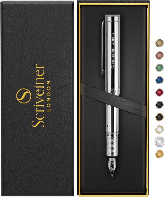 Scriveiner Personalized Silver Chrome Fountain Pen for Luxury Writing