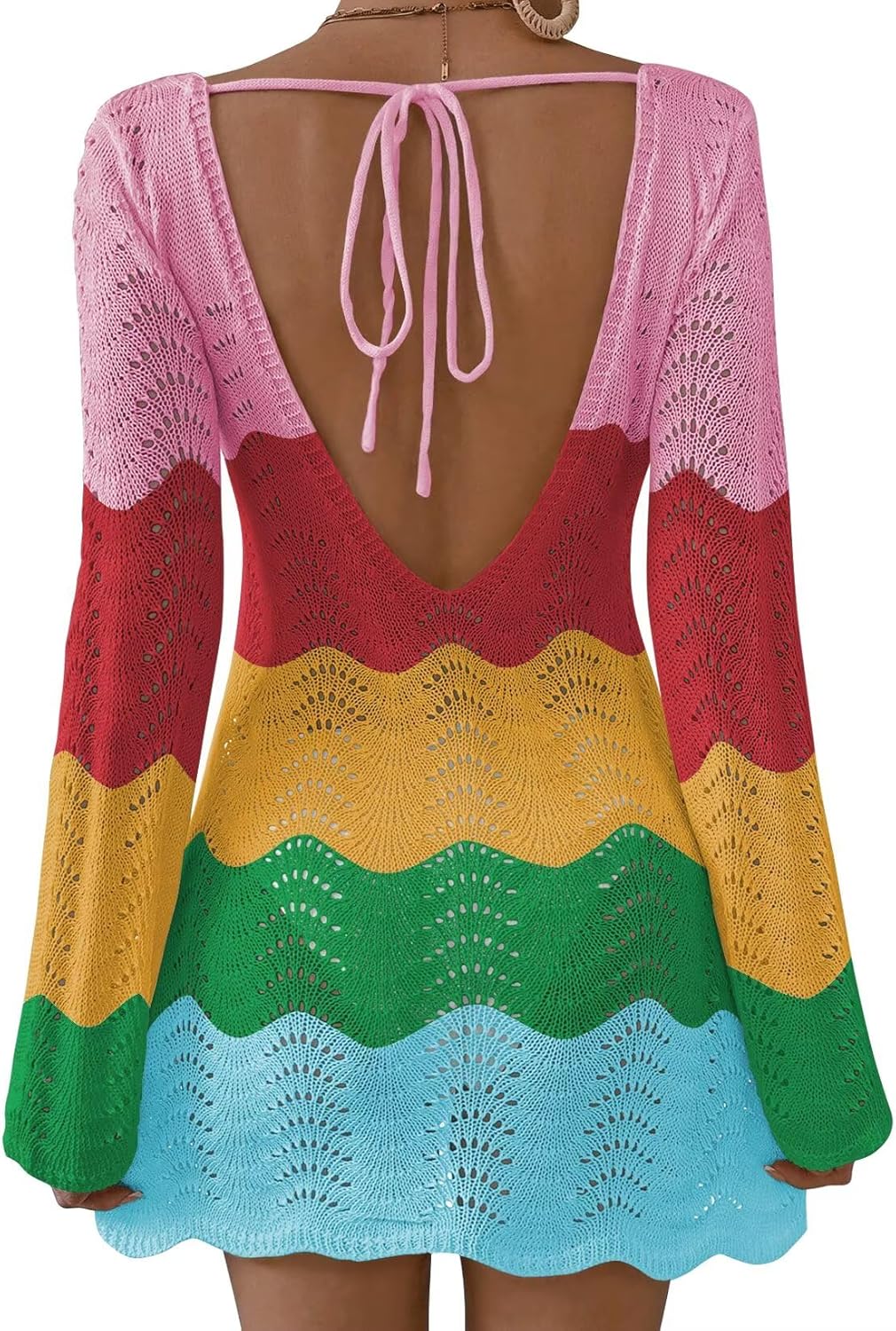 Womens Swimsuit Cover Up Long Sleeve Crochet Bathing Suit