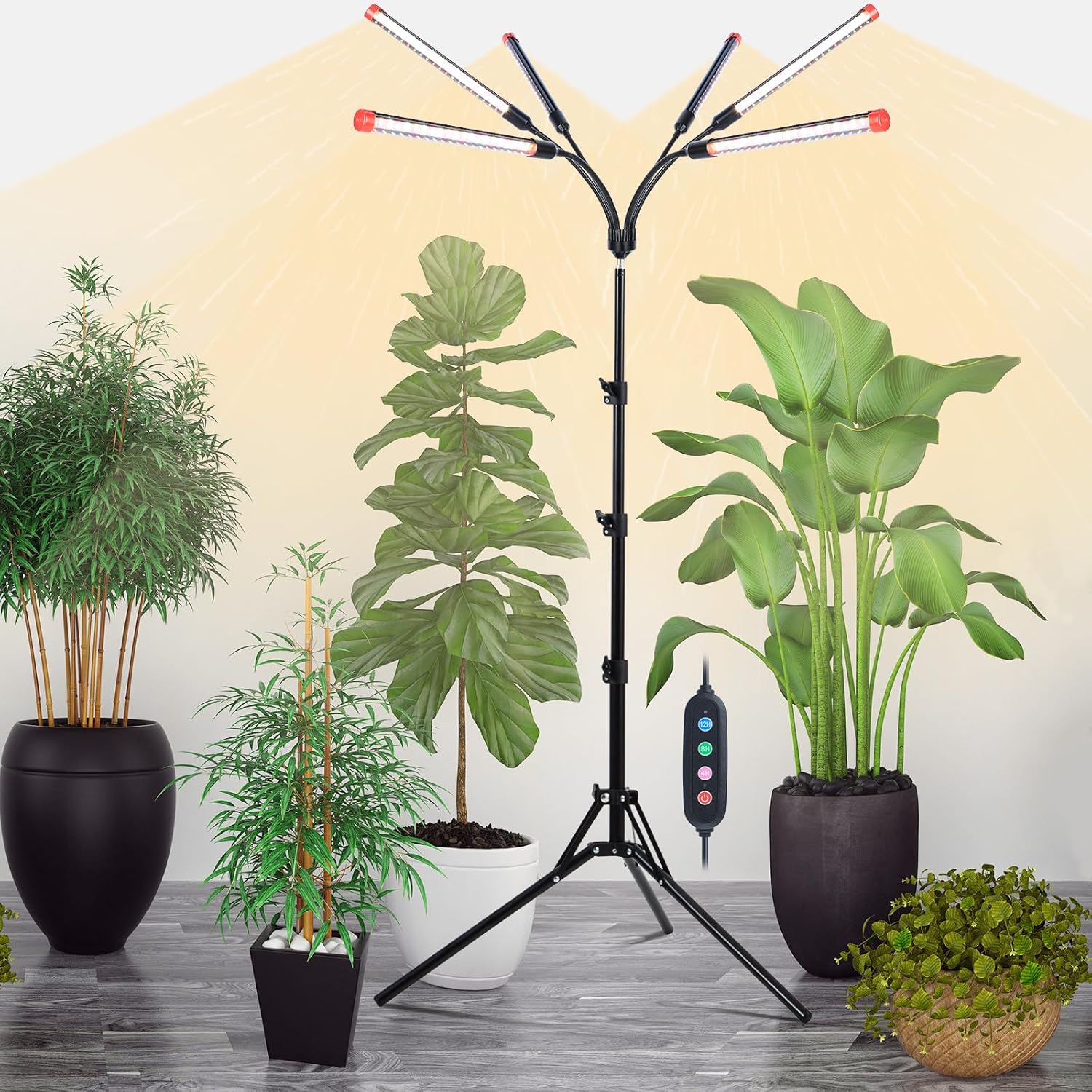 6-Head Grow Light with Stand and Timer for Indoor Plants