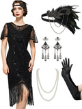 1920s Flapper Dress for Women Lace Neck Fringe - SWEETV