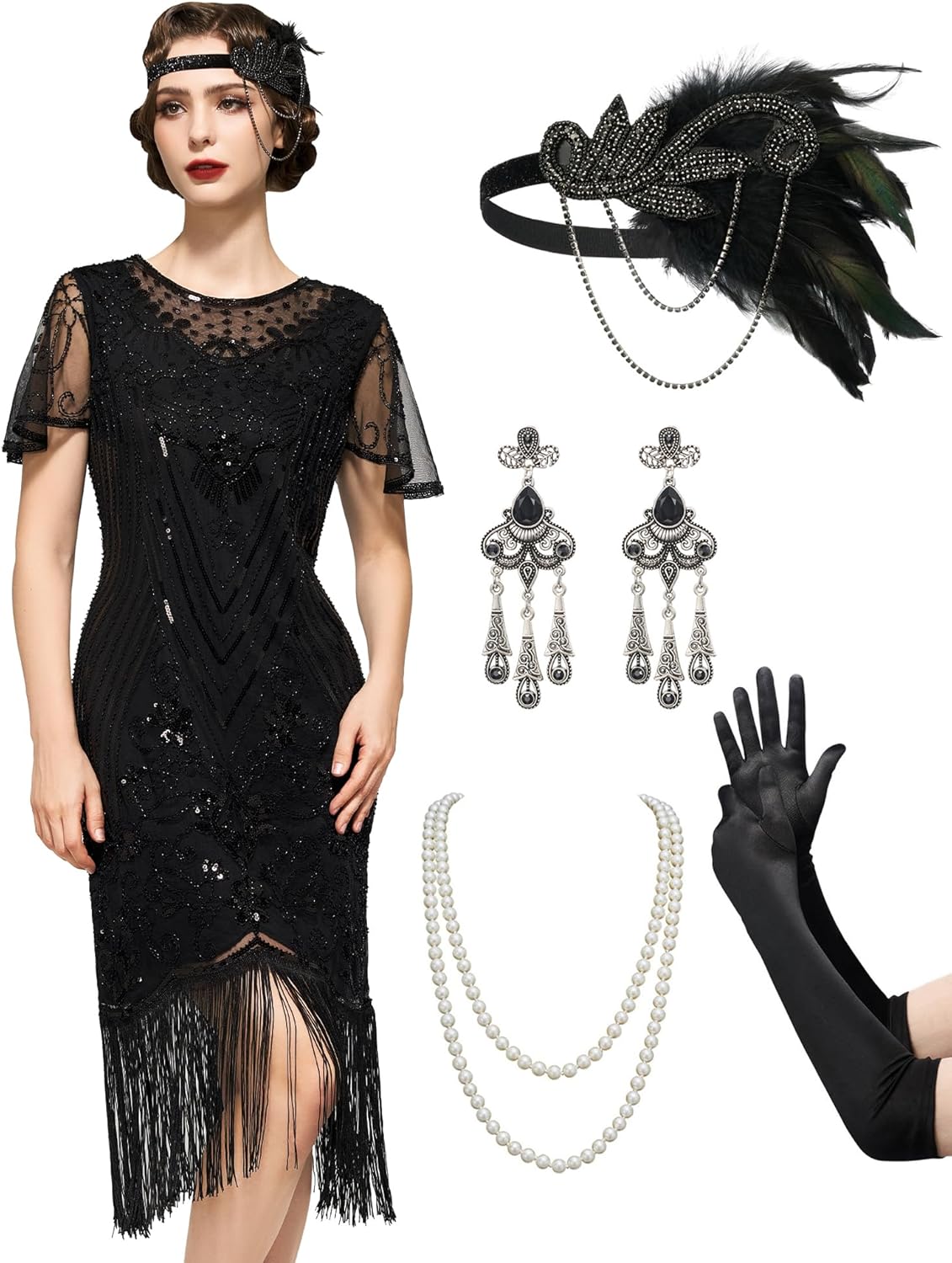 Great Gatsby Lace Neck Flapper Dress for Women - 1920s Style