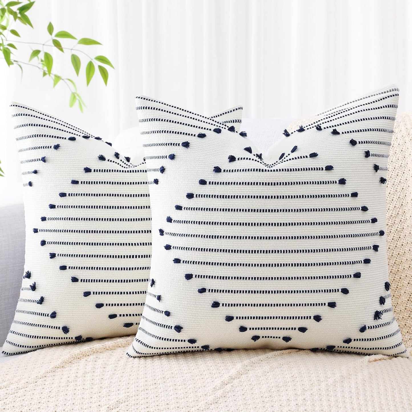 Mecatny Boho Outdoor Throw Pillow Covers Set of 2 for Couch