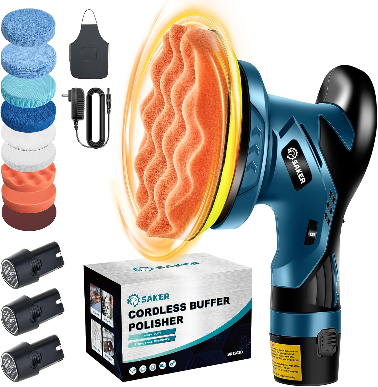 Saker Cordless Car Buffer Polisher - Lightweight 6 Inch Kit