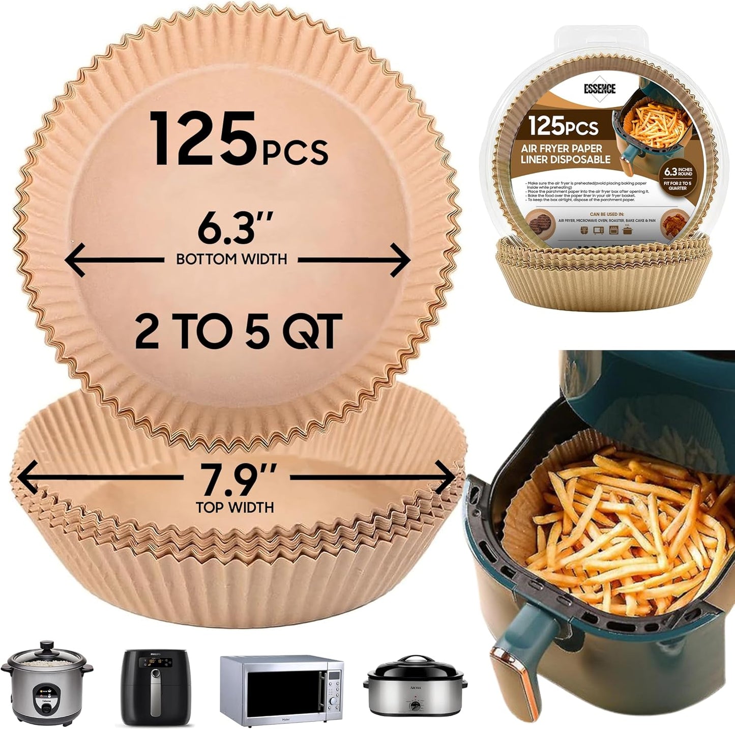 Non-Stick Air Fryer Liners - 125pcs, Oil Proof