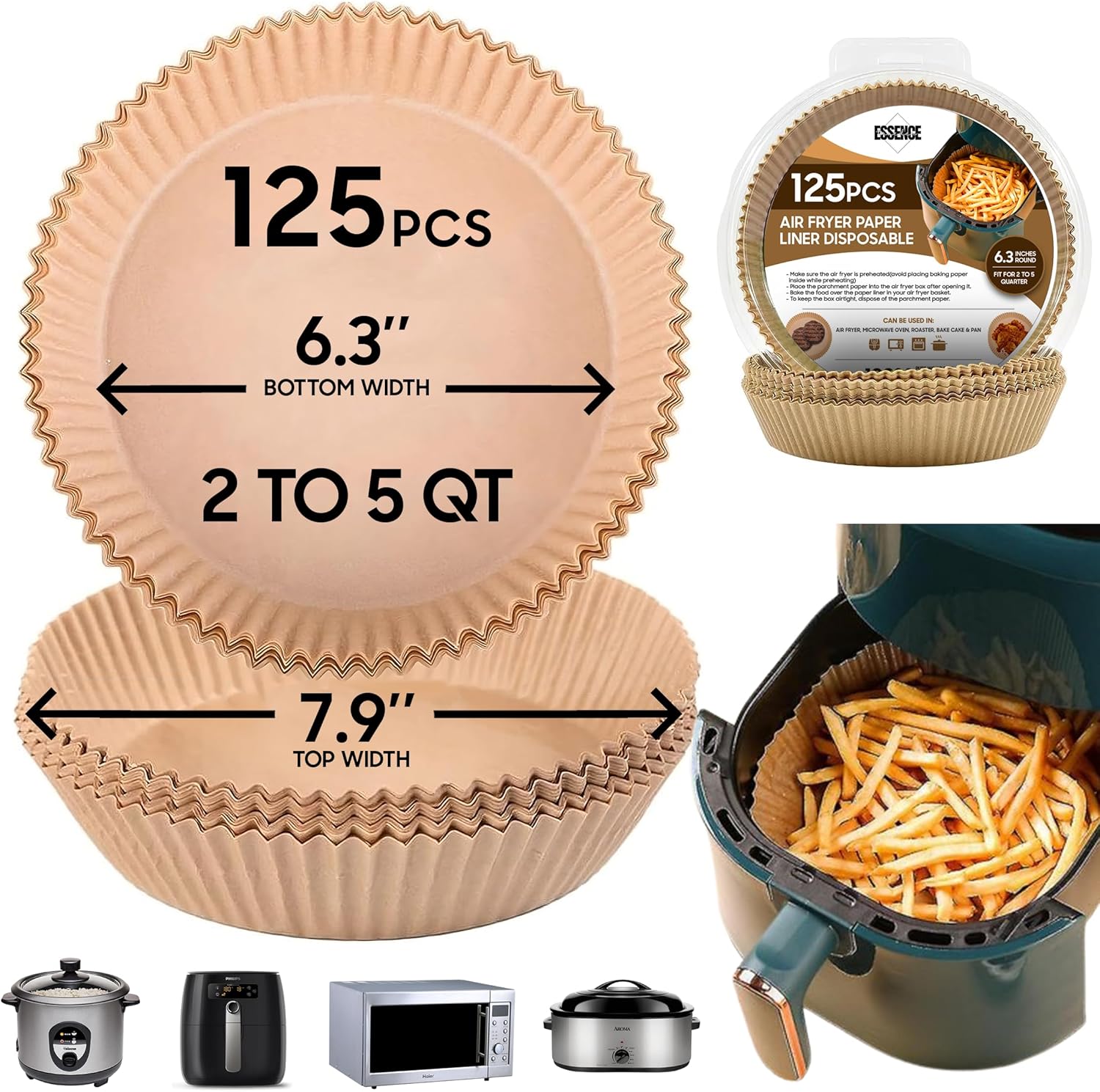 Non-Stick Air Fryer Liners - 125pcs, Oil Proof