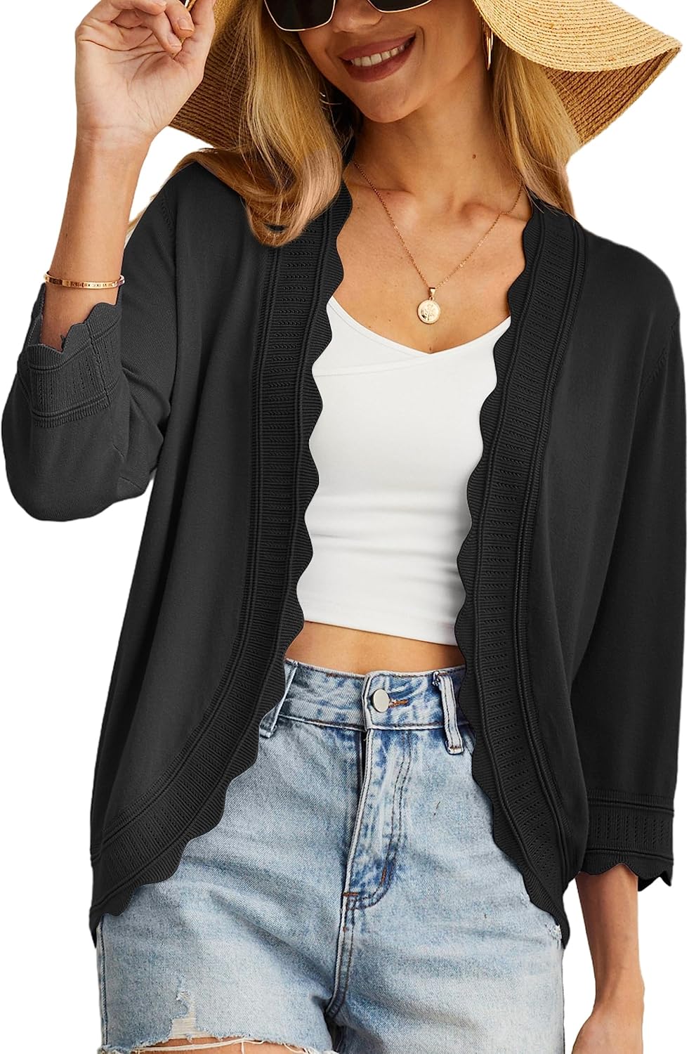 GRECERELLE Women's 3/4 Sleeve Summer Cardigan for Stylish Comfort