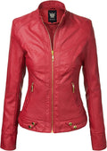 Women's Faux Leather Moto Biker Jacket with Removable (Style 48S7)