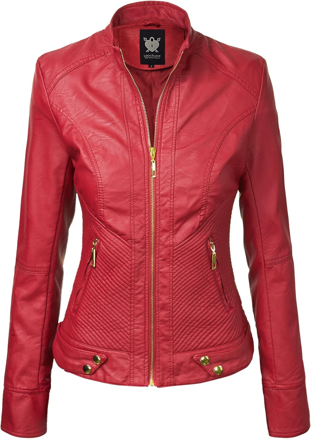 Lock and Love Women's Faux Leather Moto Biker Jacket with Hood