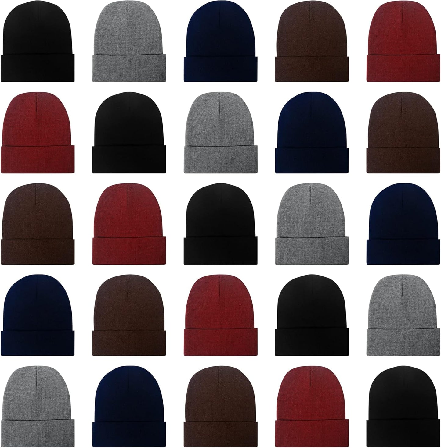 25 Pack Winter Beanie Hats Bulk for Men Women - Warm Knit Caps