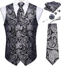 Mens Paisley Vest Tie Set with Lapel Pin Tie Clip - Classic Silk Look