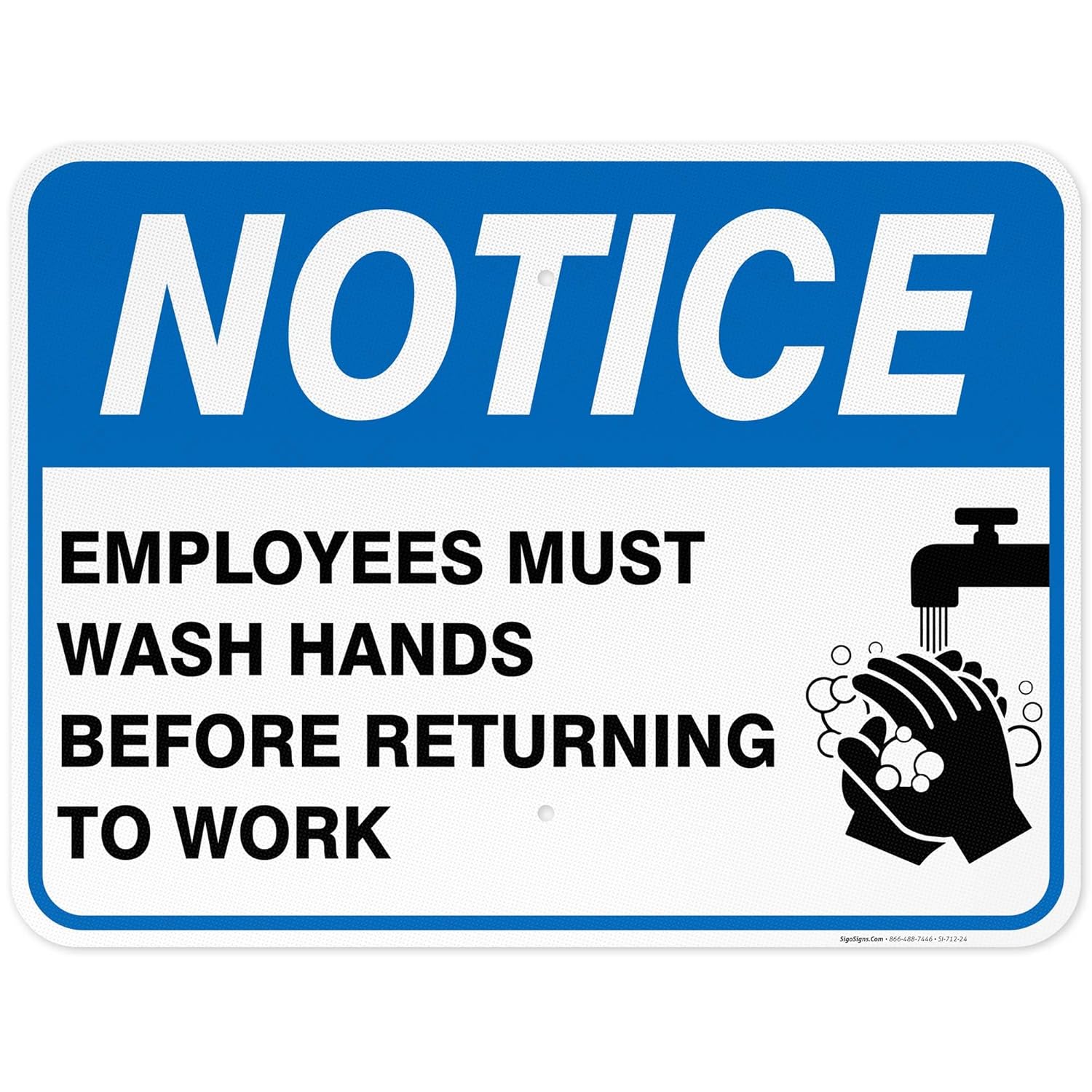 Employees Must Wash Hands Sign for Indoor and Outdoor Use