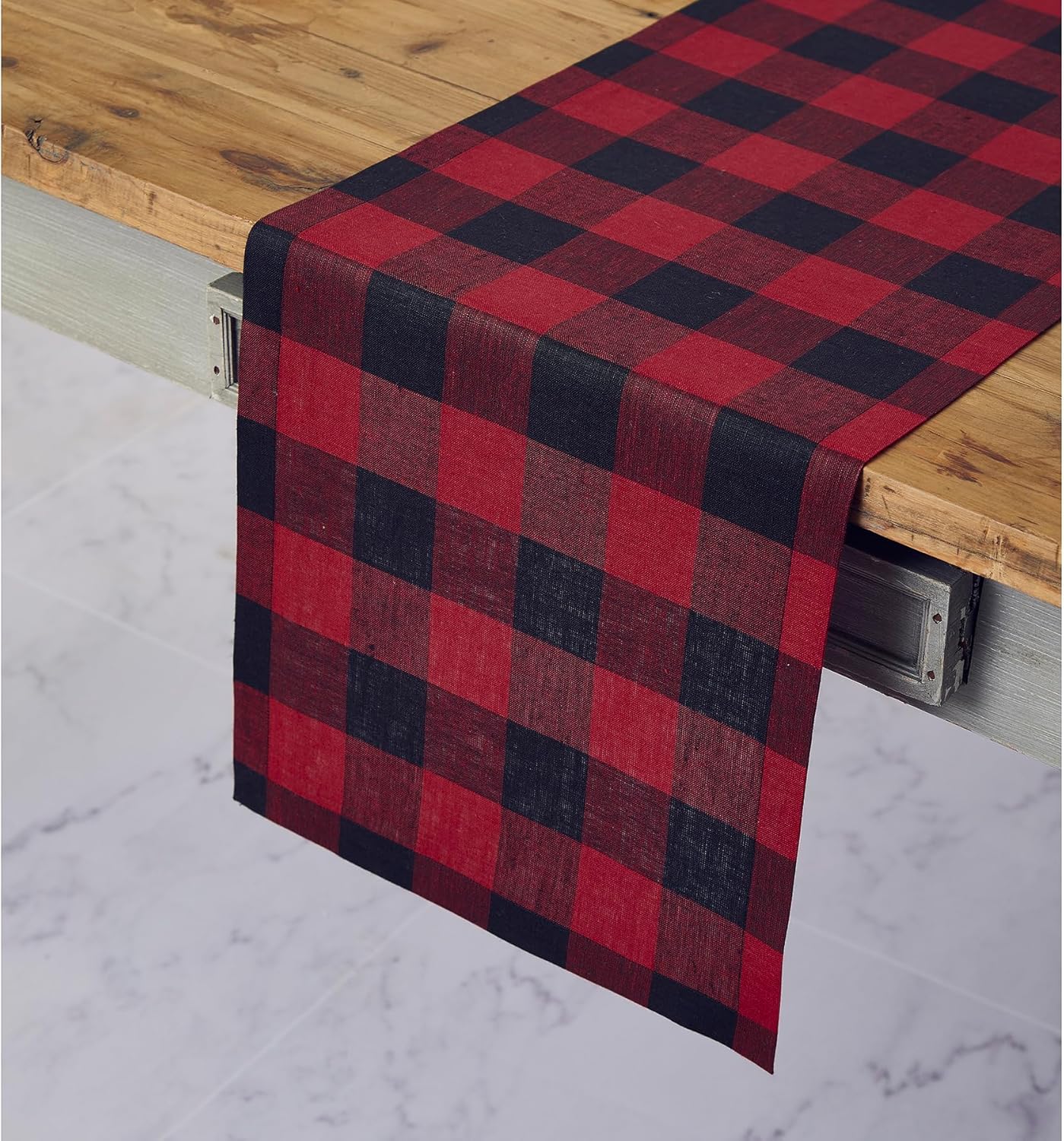 Buffalo Check Table Runner 14 x 72 Inch Red and Black Linen