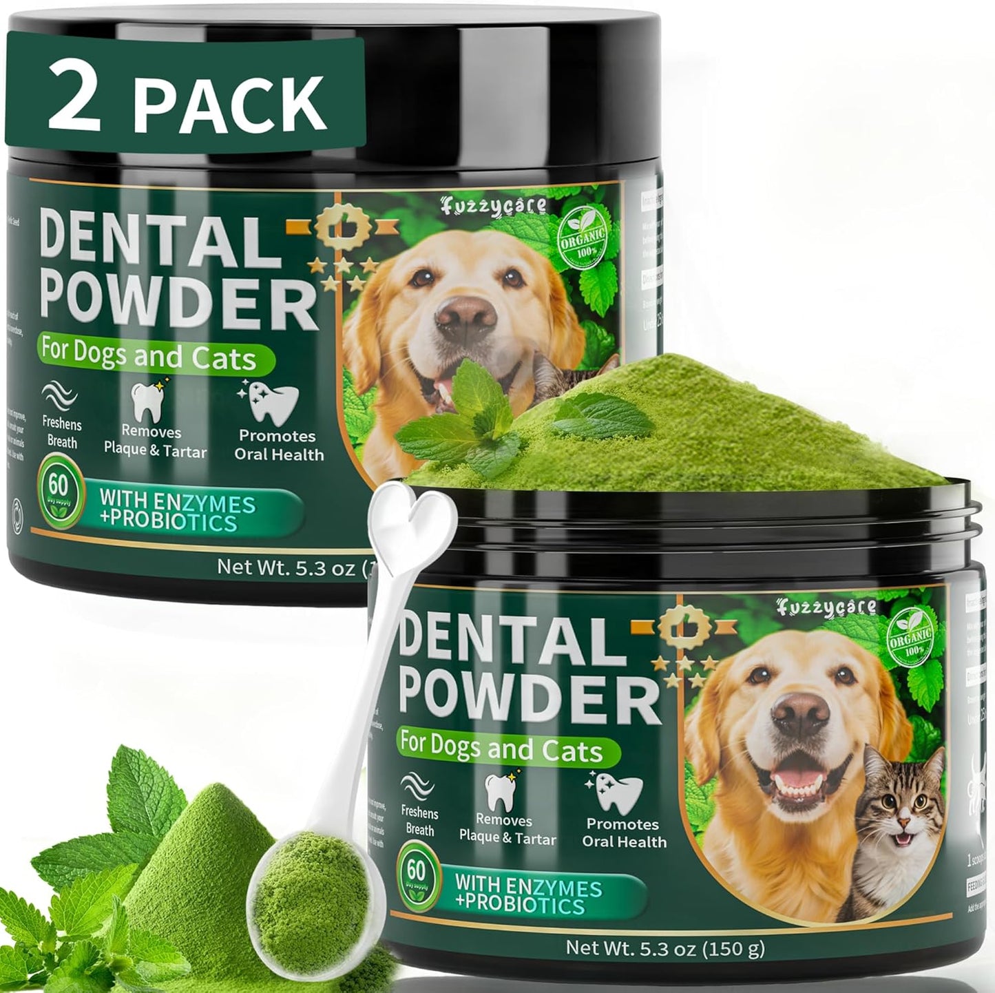 2 Pack Dog Dental Powder for Effective Teeth Cleaning and Care