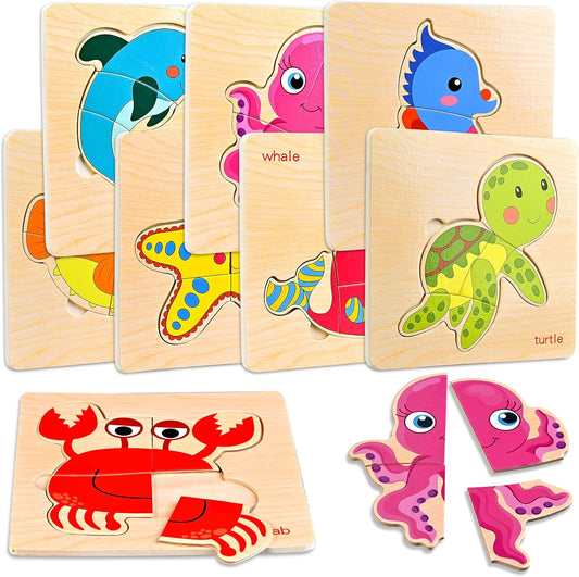 Montessori Sea Animal Wooden Puzzles for Toddlers 1-3