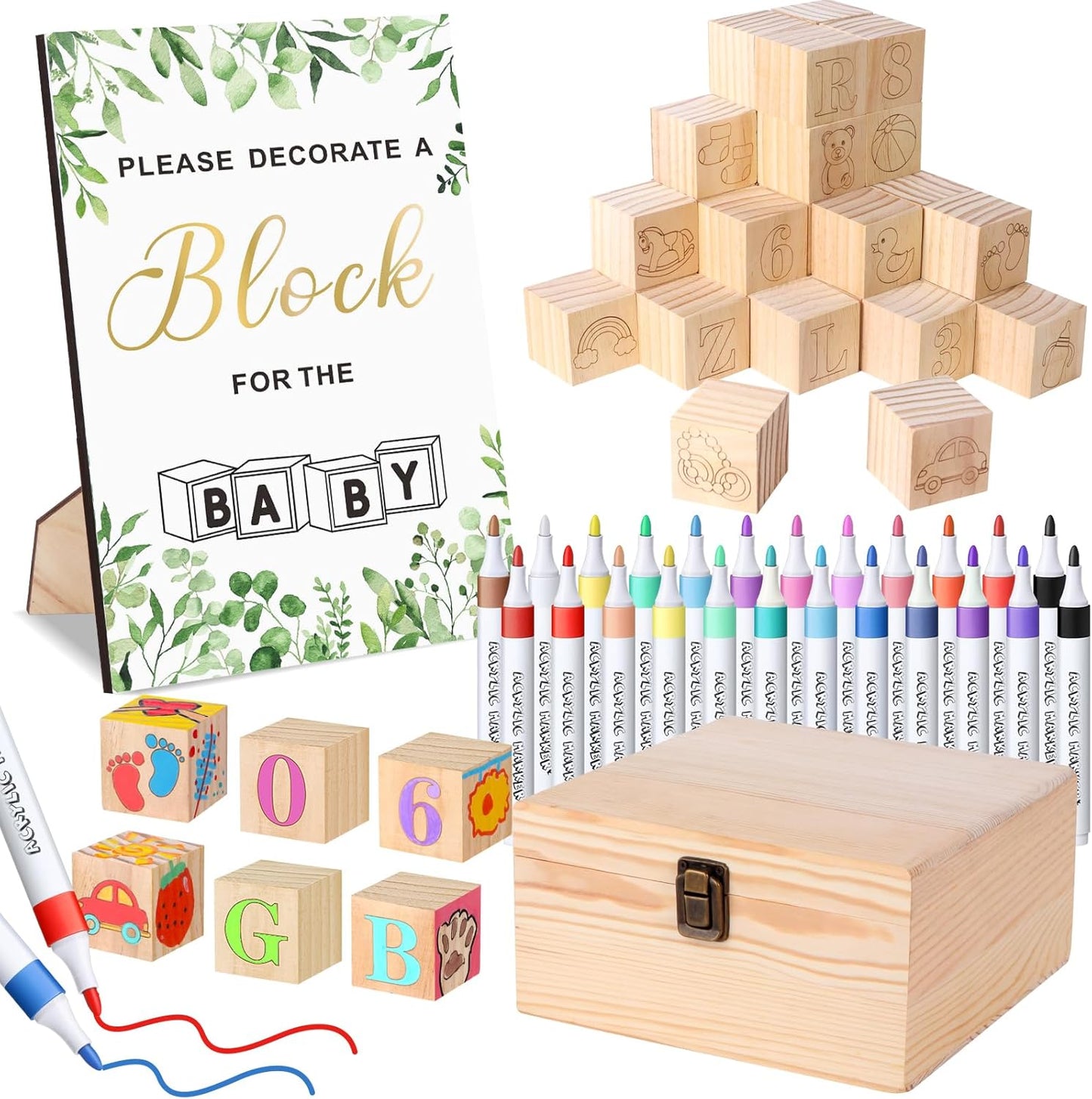 Baby Shower Blocks Game Set with Wooden Box for Fun Activities