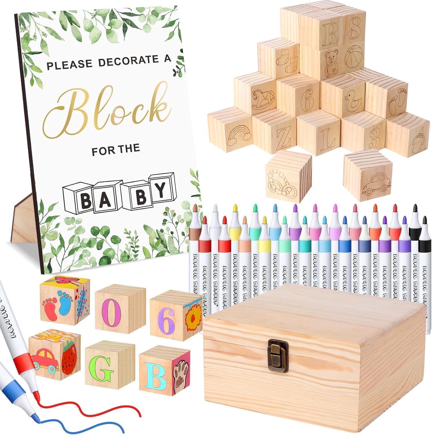 Baby Shower Blocks Game Set with Wooden Box for Fun Activities
