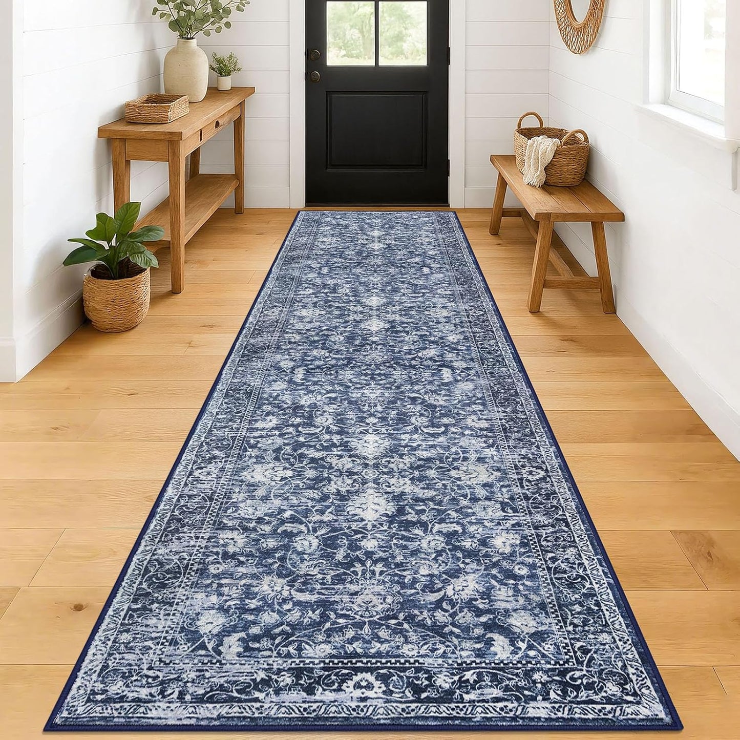 KILOCOCO Vintage Floral Washable Runner Rug for Hallway 3x12