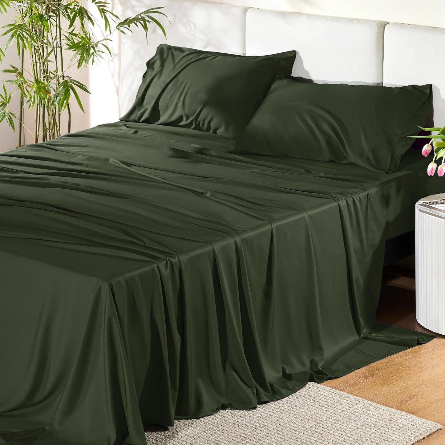 Cooling California King Sheet Sets for Hot Sleepers in Olive Green