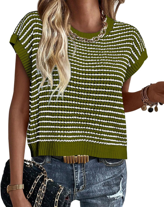 PRETTYGARDEN Womens Short Sleeve Sweater for Spring Summer 2025