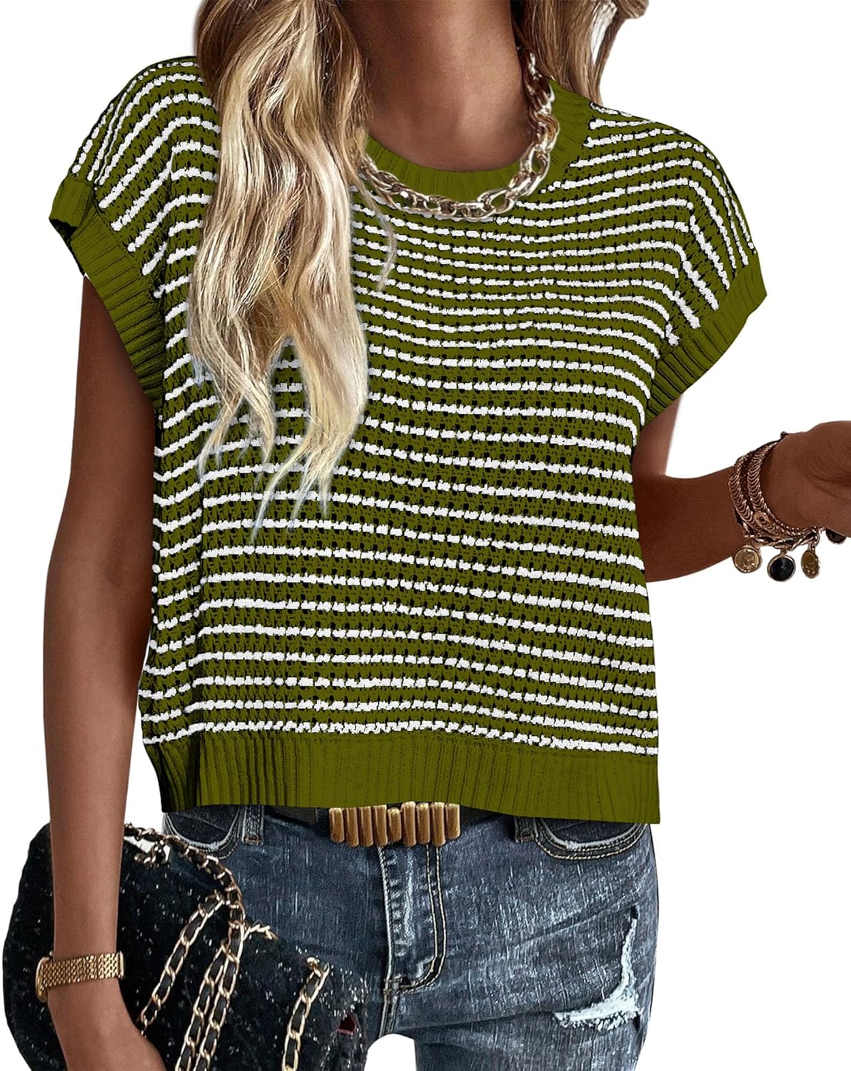PRETTYGARDEN Womens Short Sleeve Sweater for Spring Summer 2025
